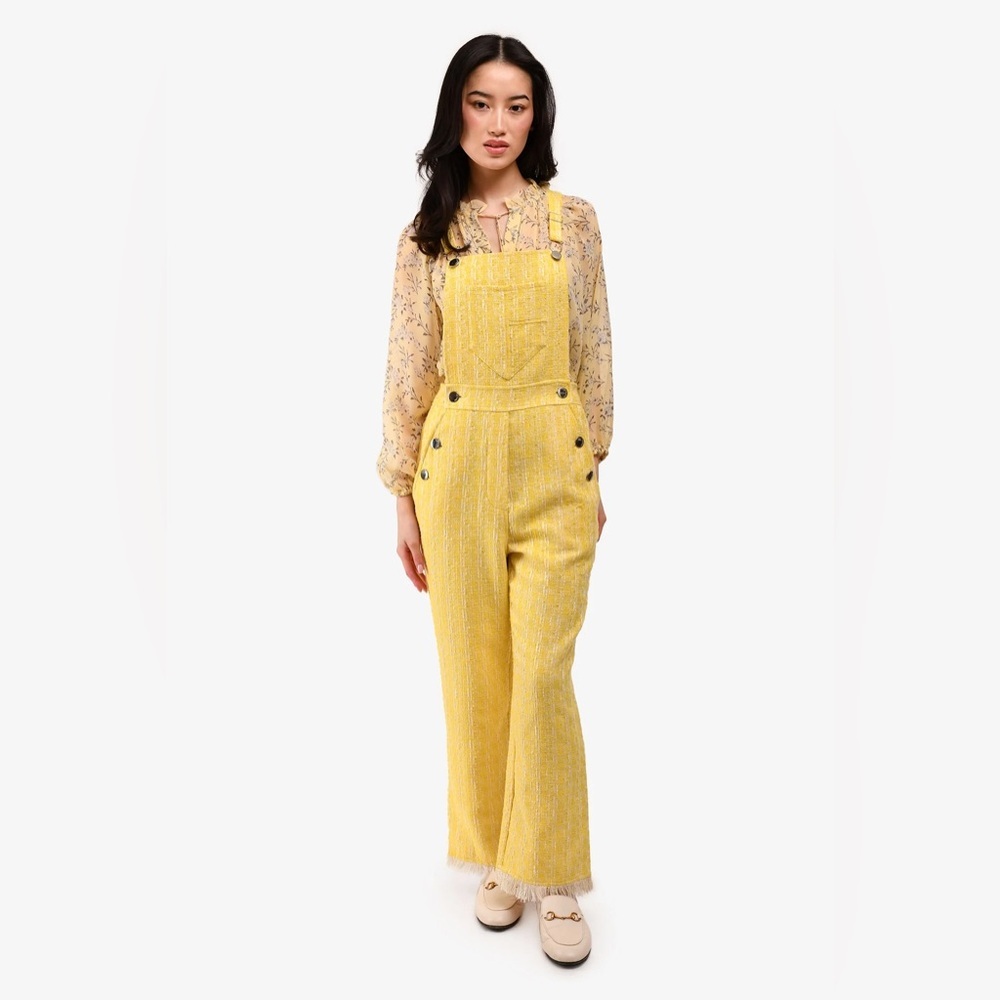 Staud Yellow Hera Textured Overalls Jumpsuit In Limone